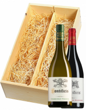 Wijnkist met Pontificis Pays d'Oc Chardonnay-Viognier en Grenache-Syrah-Mourvèdre